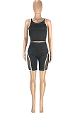 Black Fashion Casual Net Yarn Splied Brace Perspective Vest Shorts Two Piece SM9190-3