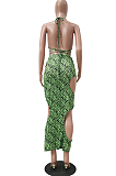 Green Sexy Print Bikini+Hollow Out Skirts Swimsuits Three Piece TRS1161-1