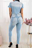 Light Blue Fashion Slim Fit Collect Waist Jeans Jumpsuits JLX6056-2