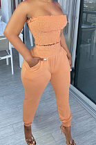 Light Orange Fashion Sexy Pure Color Boot Tube Top Long Pants Two Piece TRS1163-3