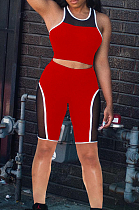 Red Fashion Casual Net Yarn Splied Brace Perspective Vest Shorts Two Piece SM9190-2