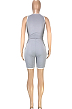 Gray Fashion Casual Net Yarn Splied Brace Perspective Vest Shorts Two Piece SM9190-1
