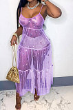 Condole Belt Sequins Net Yarn Simple Giant Swing Long Dress ED8503