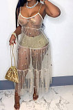 Condole Belt Sequins Net Yarn Simple Giant Swing Long Dress ED8503