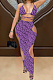 Purple Sexy Print Bikini+Hollow Out Skirts Swimsuits Three Piece TRS1161-3