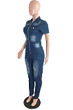 Dark Blue Fashion Slim Fit Collect Waist Jeans Jumpsuits JLX6056-1