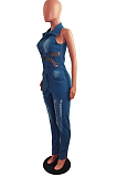 Light Blue Jeans Slim Fit Hole Hollow Out Jumpsuits JLX6898