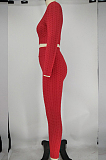 Red Casual Pure Color Zipper Long Sleeve Tight Pants Sports Sets X9311-1