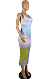 Colorful Summer Fashion Stripe Print Vest Bodycon Dress E8604