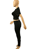 Black Collect Waist Short Sleeve Long Pants Sports Sets DMM8170-1