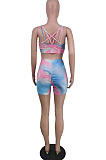 Blue Summer Casual Sexy Sling Shorts Two Piece AMX6036