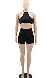 Black Women Fashion Sleeveless Vest Pir Bar Shorts Sets YMM9075-1