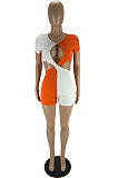 Orange Euramerican Sexy Spliced Hollow Out Bodycon Jumpsuits LYY9307-1