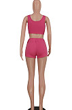 Pink Euramerican Women Pure Color High Waist Vest Shorts Sets ED8510-1