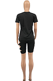 Black Summer Short Sleeve Hollow Out Kink Shorts Sports Sets YYF8229-1