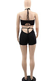 Black Women Fashion Sleeveless Vest Pir Bar Shorts Sets YMM9075-1