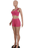 Pink Euramerican Women Pure Color High Waist Vest Shorts Sets ED8510-1