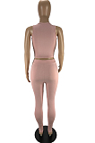 Pink Euramerican Pure Color Pit Bar Tank Long Pants Two Piece LYY9310-2