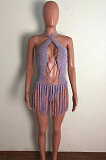 Purple Sexy Weaving Two Wear Short Tassel Beach Skirts QZ4345-3