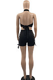 Trendy Sexy Pure Color Chest Wrap Shorts Hurnt Flower Casual Two-Pieces YMM9077