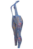 Euramerican Women Net Yarn Printing Sexy Halter Neck Bodycon Jumpsuits ED8507