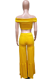 Yellow Euramerican Korea Velvet Pure Color Wide Legged Pants Sets BBN177-2