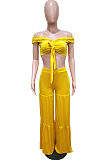 Yellow Euramerican Korea Velvet Pure Color Wide Legged Pants Sets BBN177-2