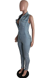 Light Blue Fashion Jeans Slim Fit Sleeveless Bondycon Jumpsuits JLX6085-1