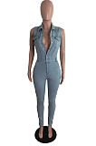 Light Blue Fashion Jeans Slim Fit Sleeveless Bondycon Jumpsuits JLX6085-1