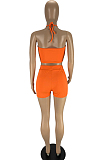 Orange Fashion Sexy Pure Color Halter Neck Backless Shorts Two Piece LYY9308-3