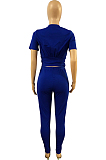 Blue Collect Waist Short Sleeve Long Pants Sports Sets DMM8170-3