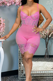 Pink Euramerican Corset Cartilage Sling Lace Fashion Sexy Romper Shorts QZ5250-2