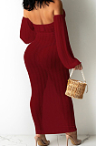 Wine Red Summer Personality Net Yarn PerspectiveA Word Shoulder Knotted Strap Dress QZ4347-3