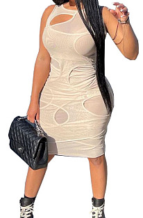 Light Apricot Personality Sexy Net Yarn Perspective Dress HG126-3