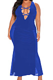 Blue Fashion Big Yards Sexy Net Yarn Hollow Out Spliced Long Dress HG127-3