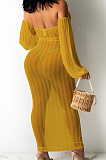 Yellow Summer Personality Net Yarn PerspectiveA Word Shoulder Knotted Strap Dress QZ4347-4