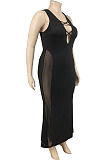 Black Fashion Big Yards Sexy Net Yarn Hollow Out Spliced Long Dress HG127-1
