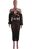 Black Summer Personality Net Yarn PerspectiveA Word Shoulder Knotted Strap Dress QZ4347-1