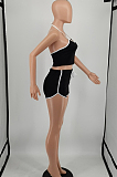 Black Summer Pure Color Sleeveless Tank Shorts Two Piece OQ012-1