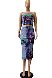 Blue Sexy Boot Tube Top A Word Shoulder Positioning Printing A Line Skirt Two Piece CM2143-3