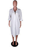 White Fashion Casual Shirt Dress Does Not Contain The Belt BS1275-1