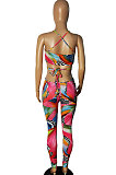 Pink Euramerican Women Bandage Printing Spliced Bodycon Jumpsuits CY1339