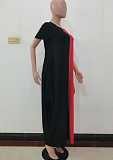 Black Euramerican Spliced Loose Round Neck Short Sleeve Irregularity Dress ALS260-1