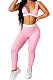 Pink Euramerican Women Pure Color Condole Belt Elastic Force Casual Sport Pants Sets KZ2119-2