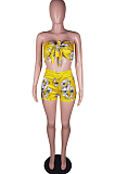 Yellow Sexy Fashion Printing Boot Tube Top Shorts Two Piece BS1277-1 