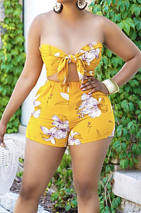 Yellow Sexy Fashion Printing Boot Tube Top Shorts Two Piece BS1277-1 