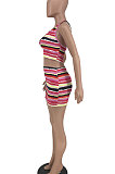 Pink Euramerican Women Colorful Stripe Skirts Sets AYW1007