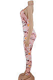 Pink Women Irregularity Printing Sleeveless Bodycon Jumpsuits AYW1006
