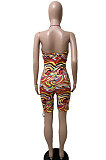 Red Women Trendy Printing Sexy Sleeveless Tight Romper Jumpsuits ZK6034