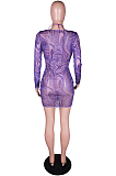 Purple Fashion Sexy Net Yarn Printing Containing Bra Drawsting Dress BS1274-1
